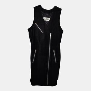 ALAMOS Genuine Leather Vest Dress Black Asym Zip Moto Sleeveless Womens 7